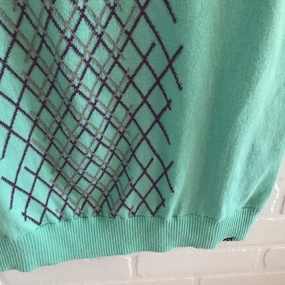Vintage 90s Y2K Oakley knit Sweater Vest Academia Turquoise/Purple Argyle L - Picture 5 of 6